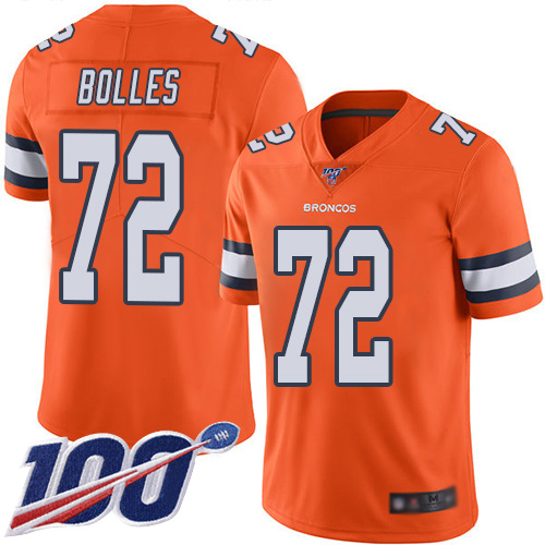 Men Denver Broncos #72 Garett Bolles Limited Orange Rush Vapor Untouchable 100th Season Football NFL Jersey->denver broncos->NFL Jersey